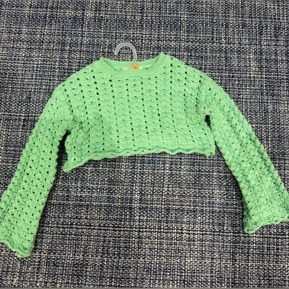 Green Cropped Knit Sweater